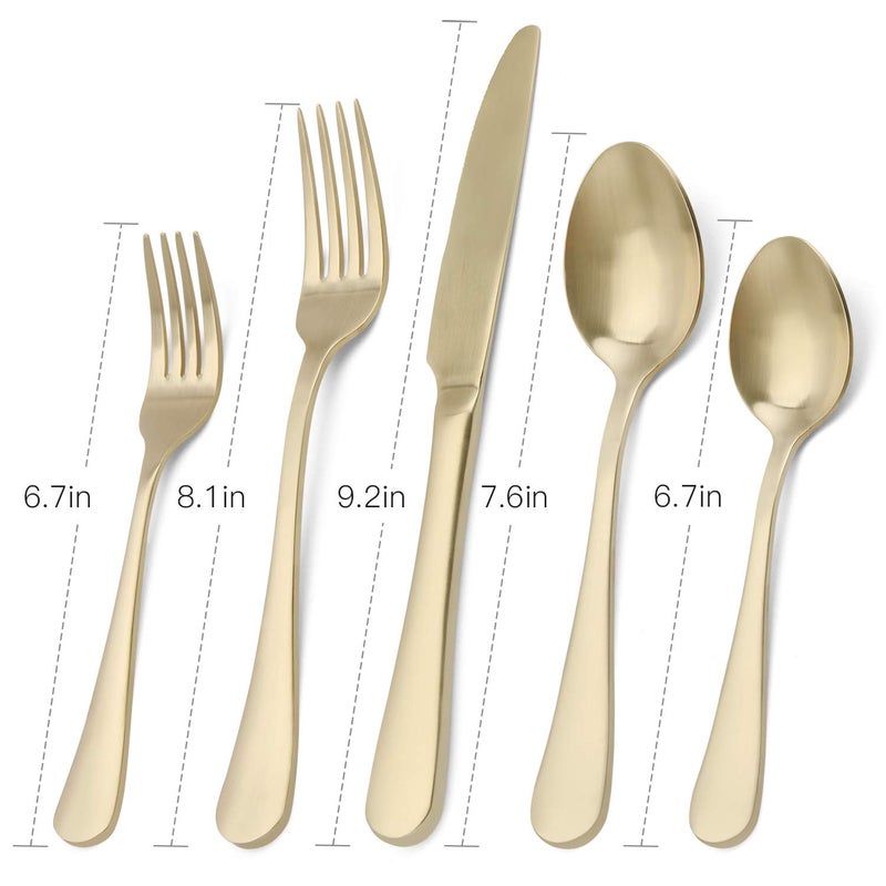 sharecook Matte champagne Silverware Set, 20-Piece Stainless Steel Flatware Set, Kitchen Utensil Set Service for 4, Tableware Cutlery Set for Home and Restaurant, Satin Finish, Dishwasher Safe - Image 2